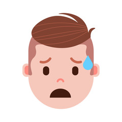boy head emoji personage icon with facial emotions, avatar character, man crying face with different male emotions concept. flat design. vector illustration