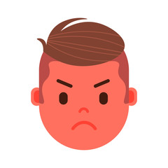 boy head emoji personage icon with facial emotions, avatar character, man angry face with different male emotions concept. flat design. vector illustration