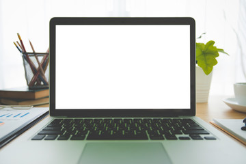 Mockup image of laptop with blank white screen.