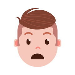 boy head emoji with facial emotions, avatar character, man grieved face with different male emotions concept. flat design. vector illustration