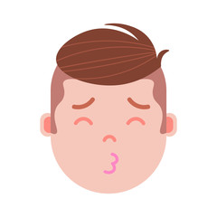 boy head emoji personage icon with facial emotions, avatar character, man sleep kissing face with different male emotions concept. flat design. vector illustration