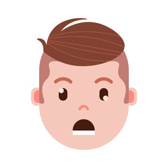 boy head emoji with facial emotions, avatar character, man grieved face with different male emotions concept. flat design. vector illustration