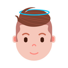 boy head emoji with facial emotions, avatar character, man nimbus face with different male emotions concept. flat design. vector illustration