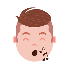 boy head emoji personage icon with facial emotions, avatar character, man show singing face with different male emotions concept. flat design. vector illustration