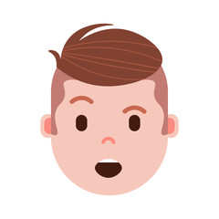 boy head emoji personage icon with facial emotions, avatar character, man satisfied face with different male emotions concept. flat design. vector illustration