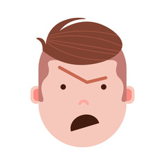 boy head emoji with facial emotions, avatar character, man anger face with different male emotions concept. flat design. vector illustration