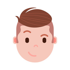 boy head emoji personage icon with facial emotions, avatar character, man cunning face with different male emotions concept. flat design. vector illustration