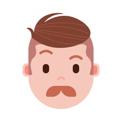 Fototapeta premium boy head emoji personage icon with facial emotions, avatar character, man mustache face with different male emotions concept. flat design. vector illustration
