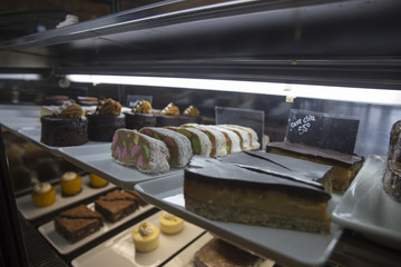 Cake Desserts in Showcase Window