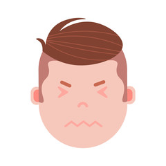 boy head emoji personage icon with facial emotions, avatar character, man nervous face with different male emotions concept. flat design. vector illustration.