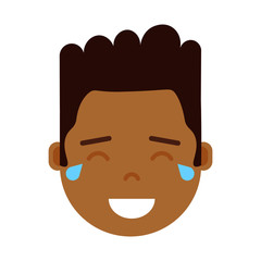 african boy head emoji personage icon with facial emotions, avatar character, man happy crying face with different male emotions concept. flat design. vector illustration