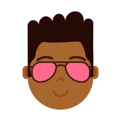 african boy head emoji personage icon with facial emotions, avatar character, man in glasses face with different male emotions concept. flat design. vector illustrator