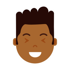 african boy head emoji personage icon with facial emotions, avatar character, man satisfied face with different male emotions concept. flat design. vector illustration