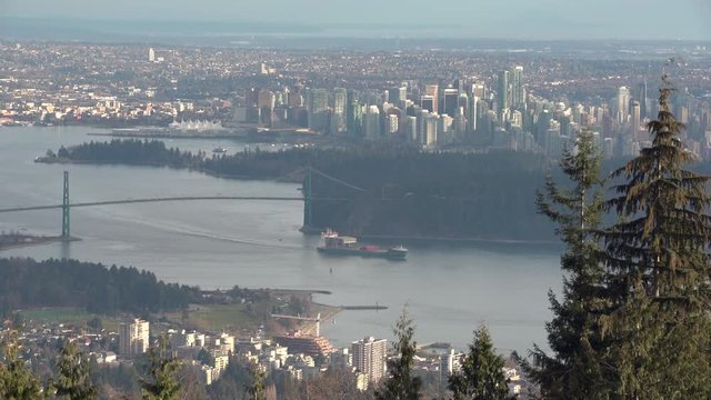 Vancouver Burrard Inlet High Angle View 4K. UHD. The view looking over Burrard Inlet and downtown Vancouver. 4K. UHD.
