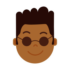 african boy head emoji personage icon with facial emotions, avatar character, man in glasses face with different male emotions concept. flat design. vector illustrator