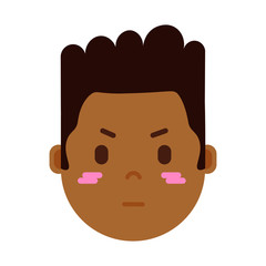 african boy head emoji personage icon with facial emotions, avatar character, man embarrass face with different male emotions concept. flat design. vector illustration