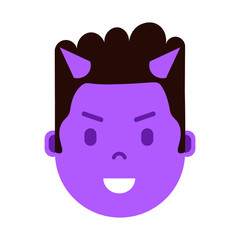 african boy head emoji personage icon with facial emotions, avatar character, man devil face with different male emotions concept. flat design. vector illustration