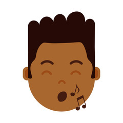 african boy head emoji personage icon with facial emotions, avatar character, man show singing face with different male emotions concept. flat design. vector illustration