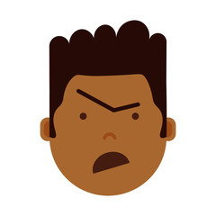 boy head emoji with facial emotions, avatar character, man anger face with different male emotions concept. flat design. vector illustration