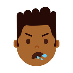 african boy head emoji with facial emotions, avatar character, man split face with different male emotions concept. flat design. vector illustration