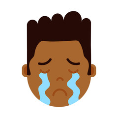african boy head emoji personage icon with facial emotions, avatar character, man crying face with different male emotions concept. flat design. vector illustration
