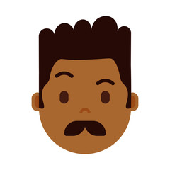 african boy head emoji personage icon with facial emotions, avatar character, man mustache face with different male emotions concept. flat design. vector illustration