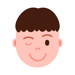 boy head emoji personage icon with facial emotions, avatar character, man wink face with different male emotions concept. flat design. vector illustration