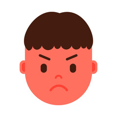 boy head emoji personage icon with facial emotions, avatar character, man angry face with different male emotions concept. flat design. vector illustration