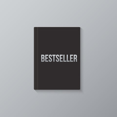 Bestseller book template. Vector black blank book cover and Bestseller word.