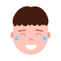 boy head emoji personage icon with facial emotions, avatar character, man happy crying face with different male emotions concept. flat design.