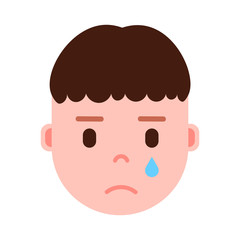 boy head emoji personage icon with facial emotions, avatar character, man crying face with different male emotions concept. flat design. vector illustration