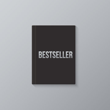 Bestseller book template. Vector black blank book cover and Bestseller word.