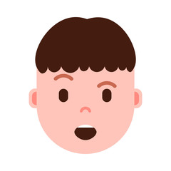boy head emoji personage icon with facial emotions, avatar character, man satisfied face with different male emotions concept. flat design. vector illustration