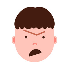 boy head emoji with facial emotions, avatar character, man anger face with different male emotions concept. flat design. vector illustration