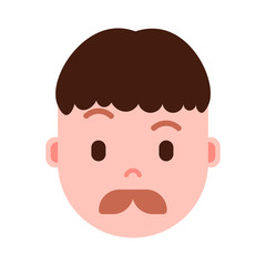 boy head emoji personage icon with facial emotions, avatar character, man mustache face with different male emotions concept. flat design. vector illustration