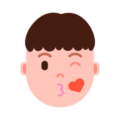 boy head emoji personage icon with facial emotions, avatar character, man love face with different male emotions concept. flat design. vector illustration