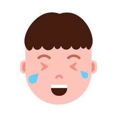 boy head emoji personage icon with facial emotions, avatar character, man crying face with different male emotions concept. flat design. vector illustration