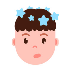 boy head emoji personage icon with facial emotions, avatar character, man vertigo face with different male emotions concept. flat design. vector illustration