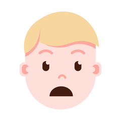boy head emoji with facial emotions, avatar character, man grieved face with different male emotions concept. flat design. vector illustration