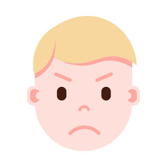 boy head emoji personage icon with facial emotions, avatar character, man angry face with different male emotions concept. flat design. vector illustration