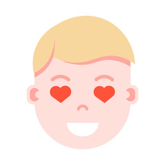 boy head emoji personage icon with facial emotions, avatar character, man heart in eyes face with different male emotions concept. flat design. vector illustration