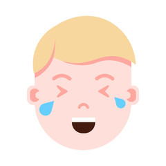 boy head emoji personage icon with facial emotions, avatar character, man happy crying face with different male emotions concept. flat design. vector illustration
