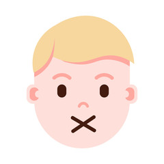 boy head with facial emotions, avatar character, man silence face with different male emotions concept. flat design. vector illustration