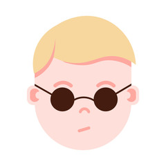 Obraz premium boy head emoji personage icon with facial emotions, avatar character, man in glasses face with different male emotions concept. flat design. vector illustration