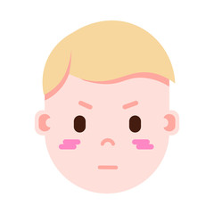 boy head emoji personage icon with facial emotions, avatar character, man embarrass face with different male emotions concept. flat design. vector illustration