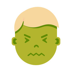 boy head emoji personage icon with facial emotions, avatar character, man in sickness face with different male emotions concept. flat design. vector illustration