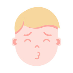 boy head emoji personage icon with facial emotions, avatar character, man sleep kissing face with different male emotions concept. flat design. vector illustration