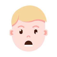 boy head emoji with facial emotions, avatar character, man grieved face with different male emotions concept. flat design. vector illustration