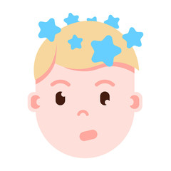 boy head emoji personage icon with facial emotions, avatar character, man vertigo face with different male emotions concept. flat design. vector illustration