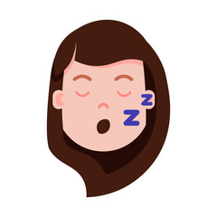 girl head with facial emotions, avatar character, woman sleep face with different female emotions concept. flat design. vector illustration